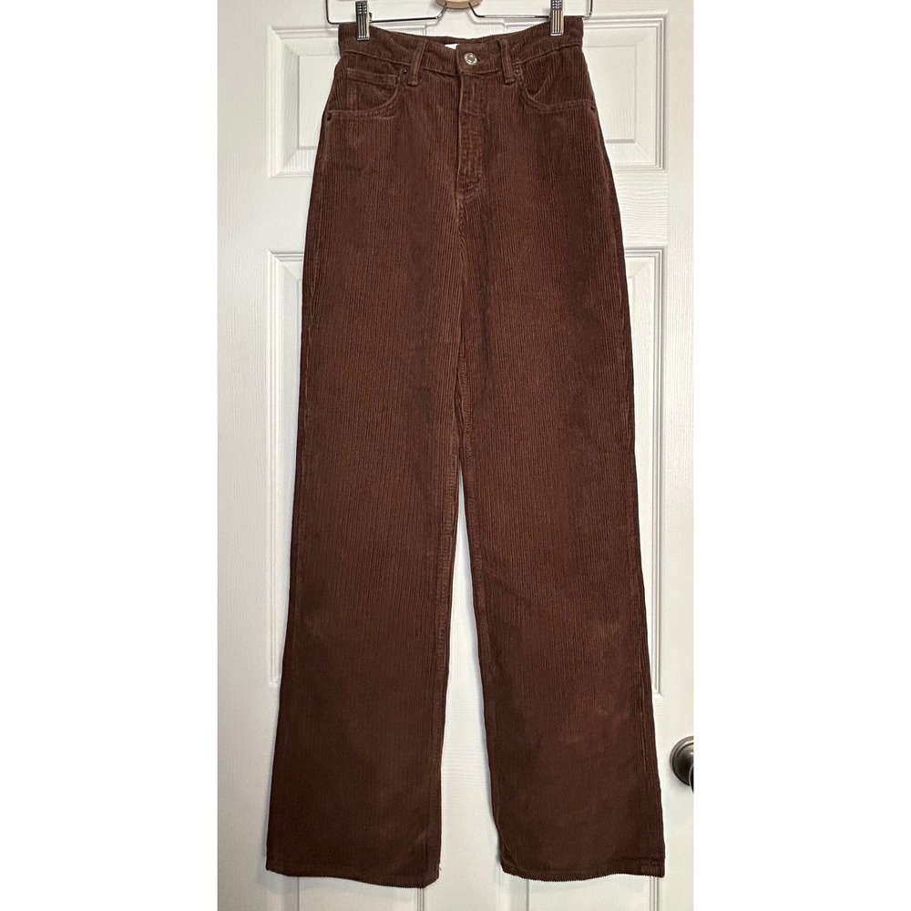 Zara Corduroy Pants Womens 4 Brown High Rise Wide Leg - Picture 2 of 10